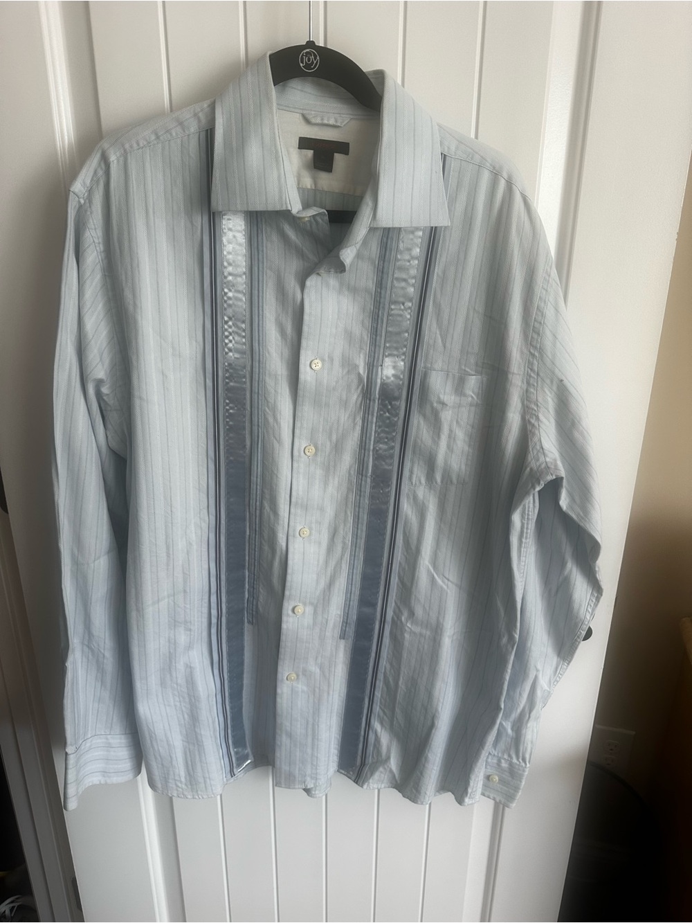 Express Men's Light Blue Stripe Dress Shirt